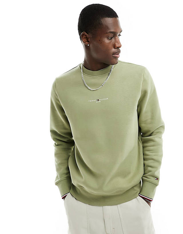 Tommy Hilfiger - logo tipped crew neck sweatshirt sweatshirt in olive green