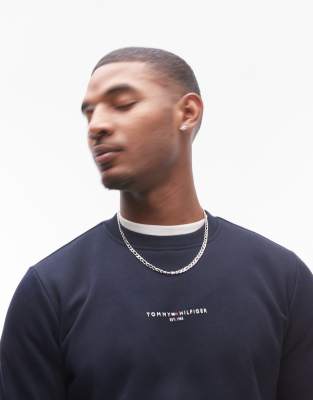 Shop Tommy Hilfiger Logo Tipped Sweatshirt In Navy