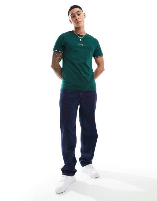 Tommy Hilfiger logo tipped t shirt in hunter green ASOS