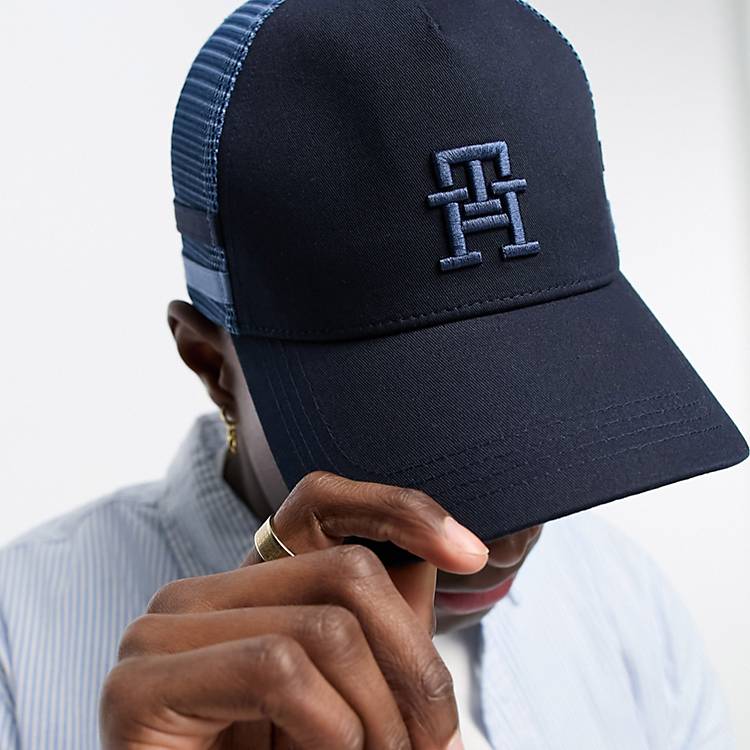Tommy Hilfiger logo trucker cap in blue | ASOS