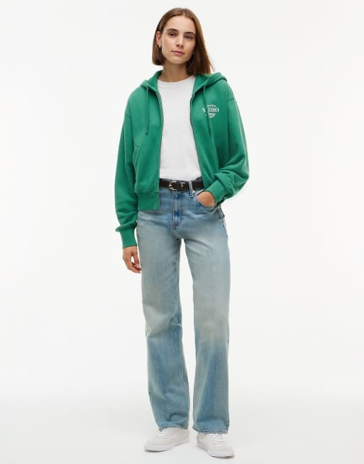 Tommy Hilfiger Logo zip-thru oversized hoody in alaskan green, 2 of 6