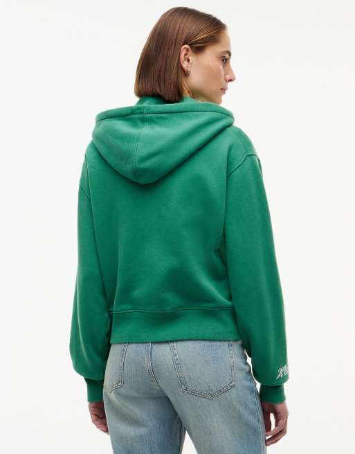 Tommy Hilfiger Logo zip-thru oversized hoody in alaskan green, 4 of 6