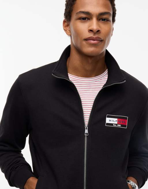 Tommy Hilfiger Logo zip-thru terry sweatshirt in black, 3 of 5