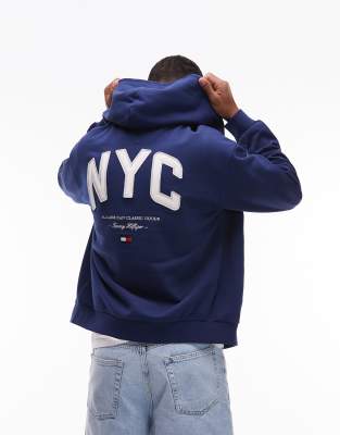 Tommy Hilfiger Logo Zip Up Hoodie In Blue