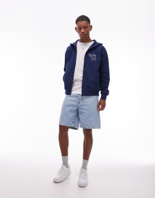 Tommy Hilfiger Logo Zip Up Hoodie In Blue