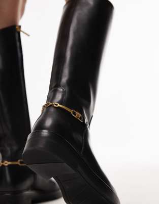 Tommy Hilfiger 40mm Chain-embellished Leather Boots In Black