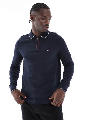 Tommy Hilfiger long sleeve half zip polo in navy