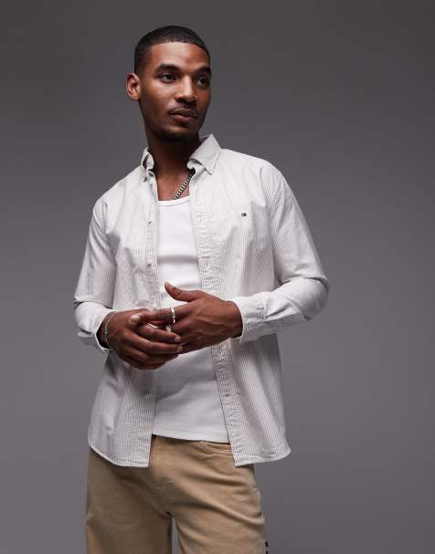 Tommy Hilfiger long sleeve oxford shirt in beige stripe - view 1