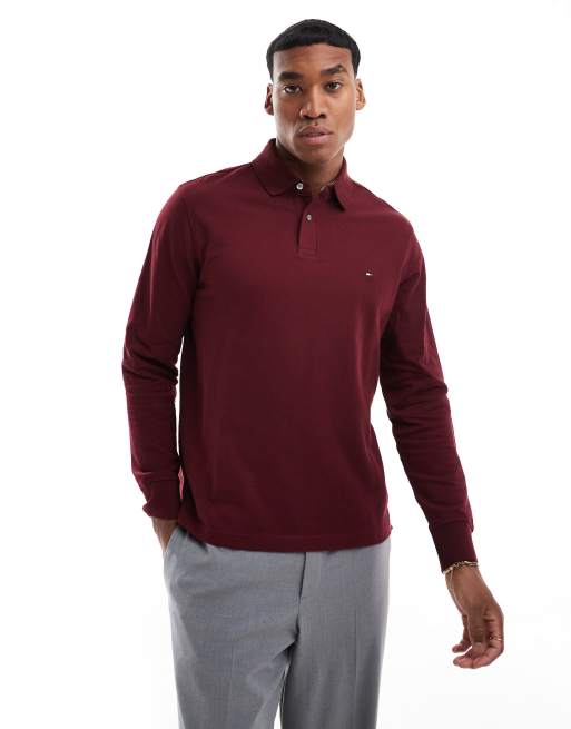 Tommy Hilfiger Long Sleeve Regular Polo Shirt in Dark Red ASOS