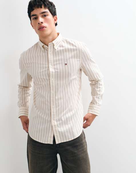 Tommy Hilfiger long sleeve striped poplin shirt in cream - view 1