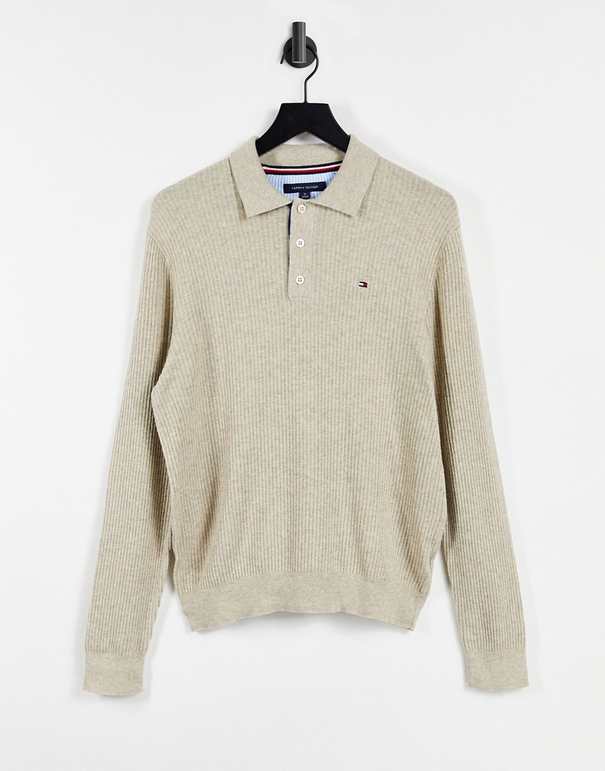 Tommy Hilfiger long sleeve textured polo shirt-White