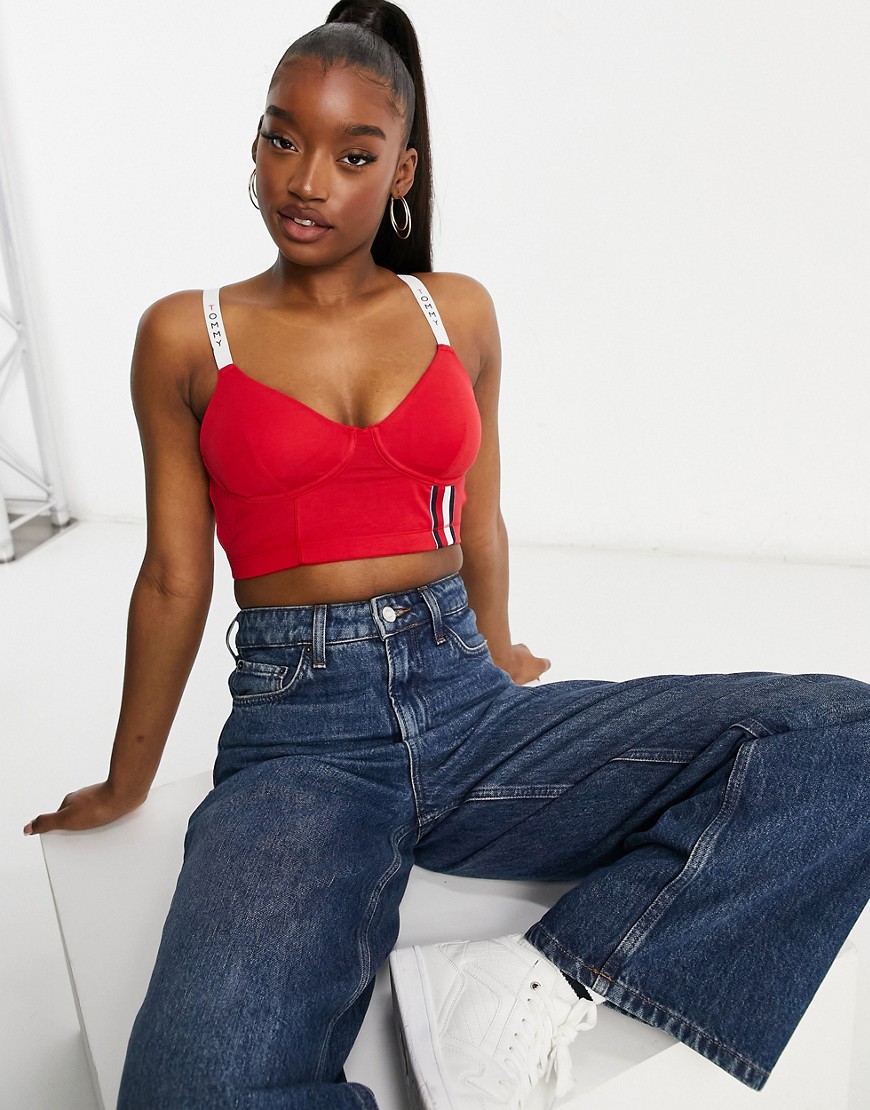Tommy Hilfiger longline logo bralette with removeable demi pads in red