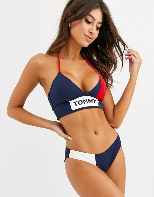 Tommy Hilfiger longline triangle bikini top in navy
