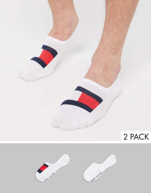 Tommy Hilfiger Lot de 2 paires de chaussettes invisibles logo drapeau Blanc