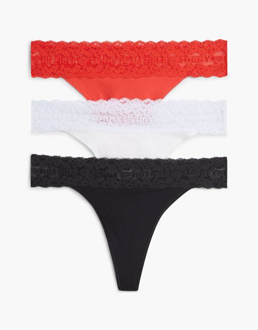 Tommy Hilfiger lot de 3 tangas en dentelle à logo et maille pointelle, multicolore, 1 de 7