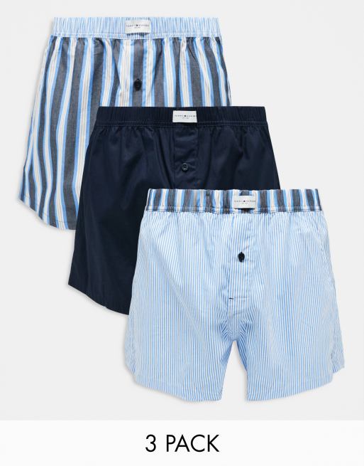 Tommy Hilfiger - Lot de 3 caleçons tissés à rayures - Bleu multicolore