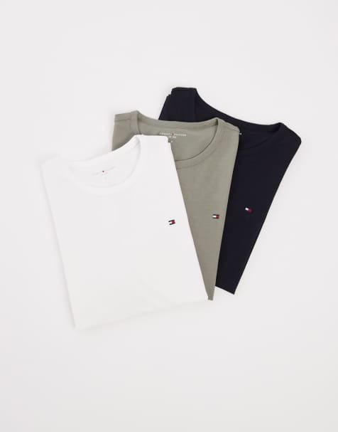 Tommy Hilfiger - Lot de 3 t-shirts en coton à logo emblématique - Noir/blanc/kaki - view 1