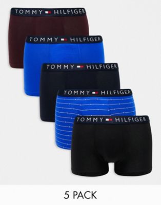 Tommy Hilfiger 5-pack trunks with navy logo waistband in multi - ASOS Price Checker