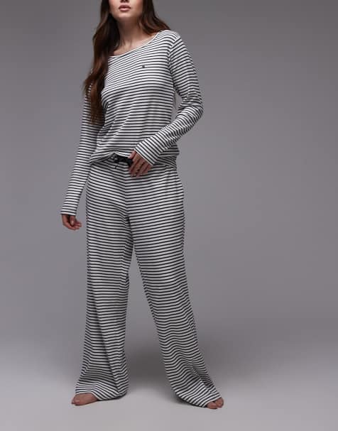 Tommy Hilfiger lounge jersey long sleeve tee and pants set in navy stripe - view 1