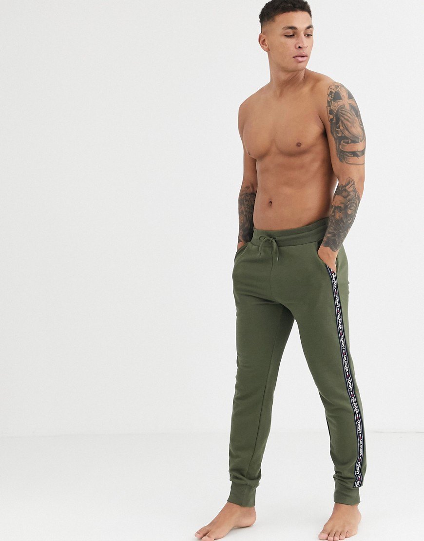 Tommy Hilfiger lounge joggers in olive with logo side stripe-Green
