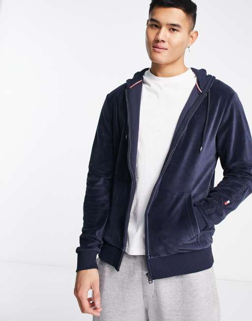 Tommy Hilfiger – Lounge – Kapuzenjacke aus Velours in Marineblau mit Reißverschluss