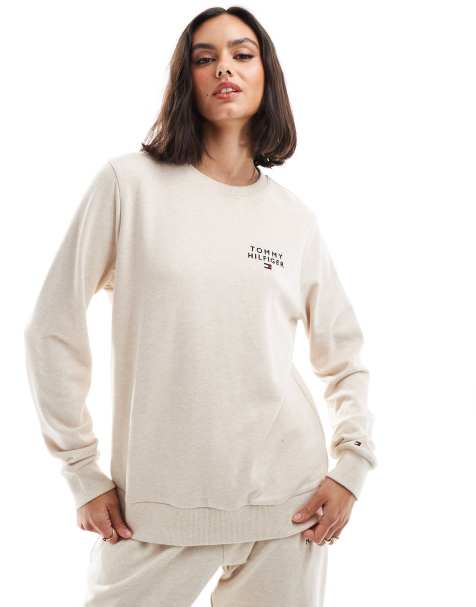 Tommy Hilfiger lounge logo sweatshirt in beige marl - view 1