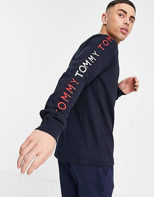 Tommy Hilfiger lounge long sleeve top with arm logo in navy
