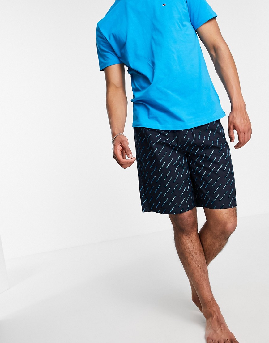 Tommy Hilfiger lounge set t-shirt and shorts in blue-Blues