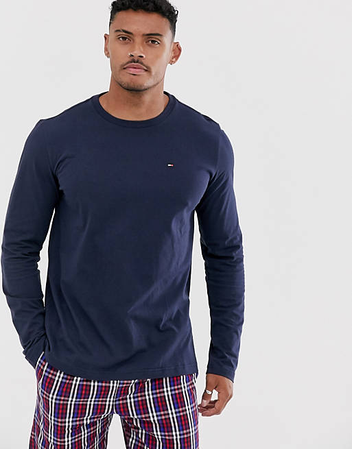 t-shirt and long navy ASOS Hilfiger sleeve check | lounge pyjama Tommy pants with set