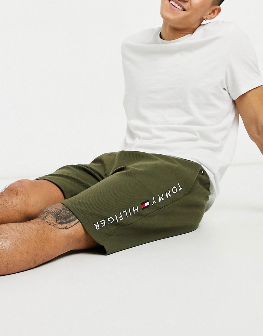 Tommy Hilfiger lounge shorts with logo in olive-Green