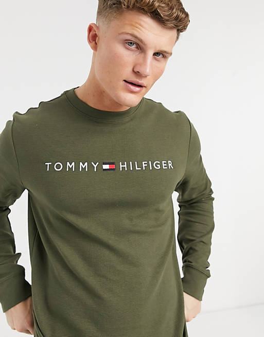 Tommy Hilfiger lounge sweatshirt in olive with chest logo | ASOS