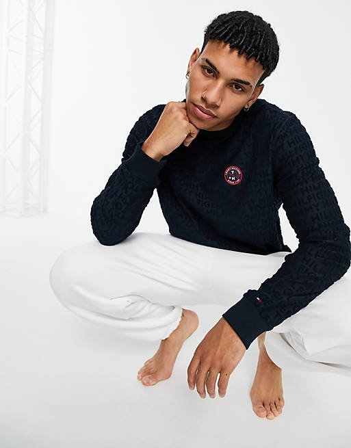 Tommy Hilfiger lounge sweatshirt towelling with tennis logo in navy