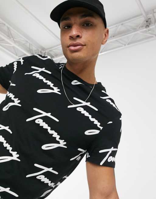 Tommy Hilfiger Lounge T-shirt In Black With All Over Script, 51% OFF