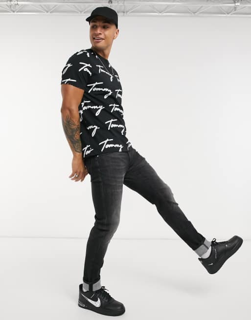 Tommy Hilfiger lounge t-shirt black with all over script logo | ASOS