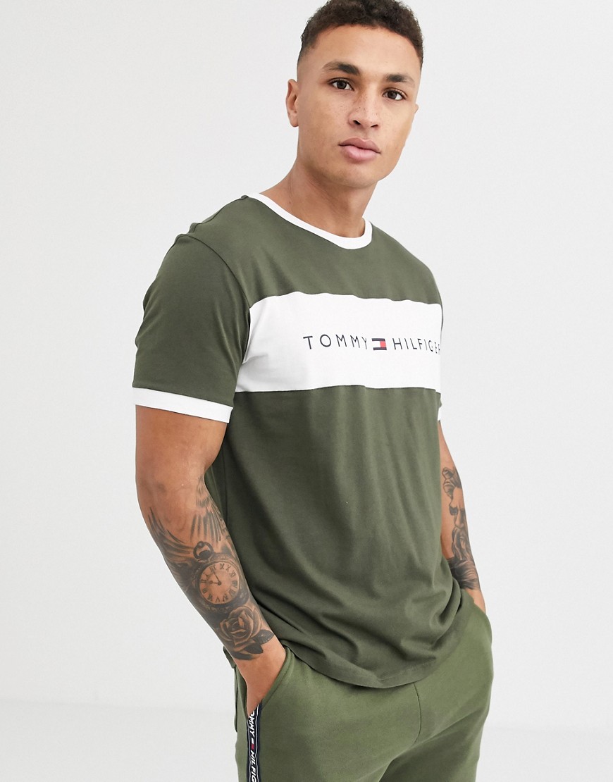 Tommy Hilfiger lounge t-shirt in olive with chest stripe logo-Green