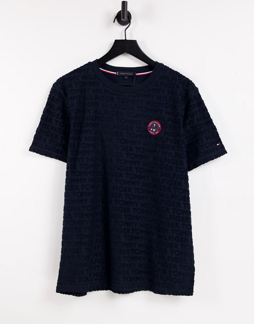 Tommy Hilfiger lounge t-shirt towelling with tennis logo in navy