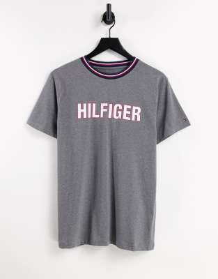 Tommy Hilfiger Lounge T-shirt With Chest Logo And Neck Tipping In Gray-grey
