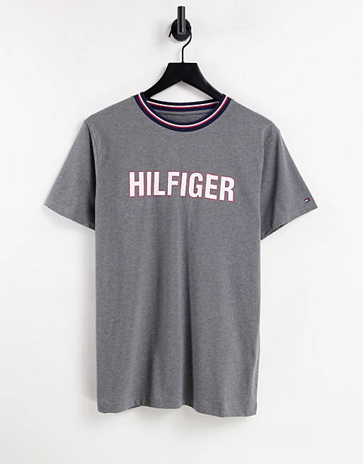 ASOS logo in neck Tommy Hilfiger | gray lounge t-shirt with chest tipping and