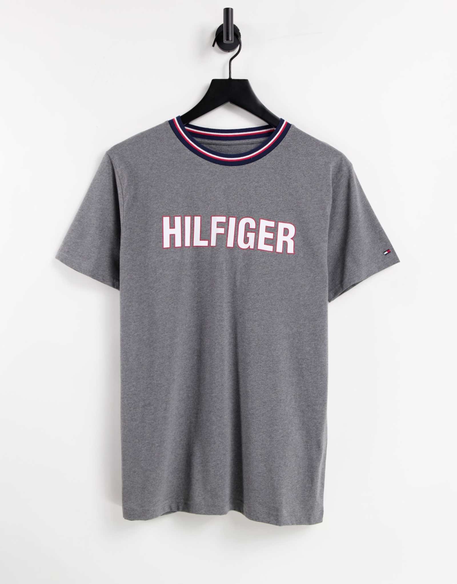 Футболка Tommy Hilfiger lounge серого цвета с логотипом на груди и окантовкой на шее