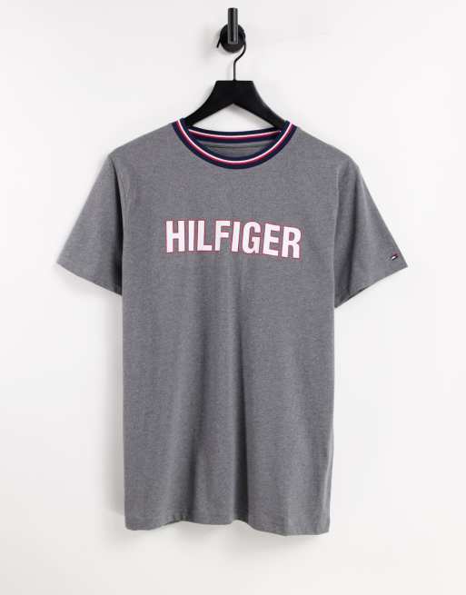 Tommy Hilfiger lounge t-shirt with chest logo and neck tipping in gray |  ASOS