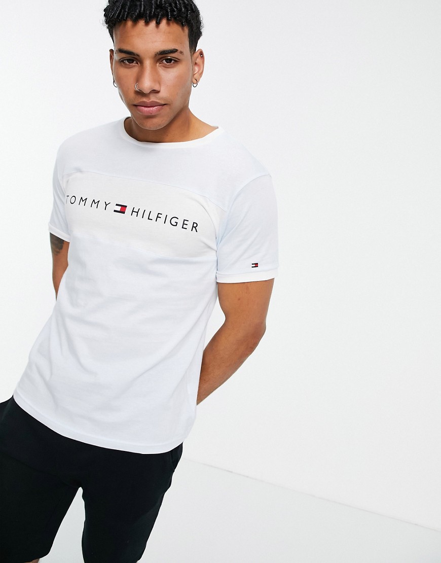 Tommy Hilfiger lounge t-shirt with chest panel logo in light blue-Blues