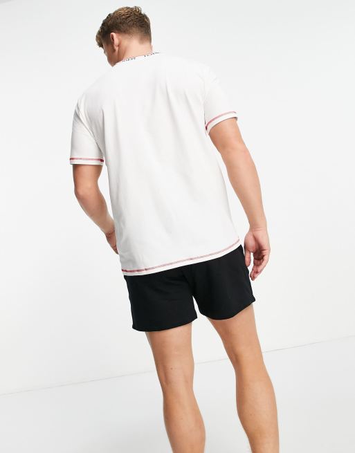 Tommy Hilfiger lounge t-shirt with neck logo taping in white, 3 of 4