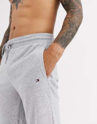 tommy hilfiger lounge tapered joggers with flag logo in grey