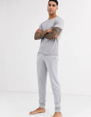 tommy hilfiger lounge tapered joggers with flag logo in grey