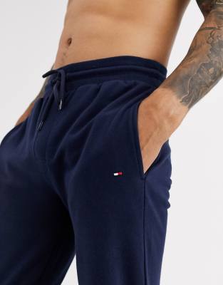 tommy hilfiger lounge tapered joggers with flag logo in grey