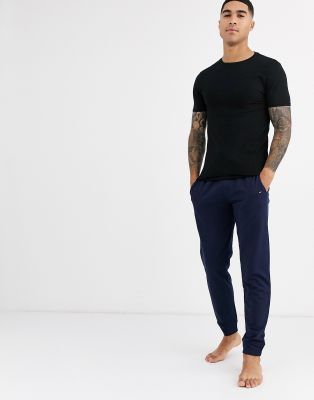 tommy hilfiger lounge tapered joggers with flag logo in grey