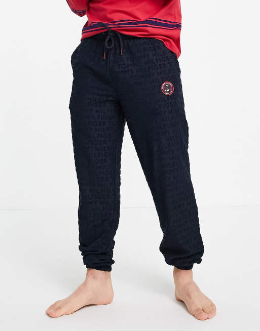 Tommy Hilfiger lounge towelling trackies with small tennis logo in navy, 2 of 4