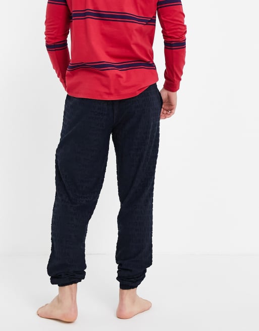 Tommy Hilfiger lounge towelling trackies with small tennis logo in navy, 3 of 4
