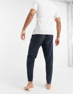 tommy hilfiger lounge tapered joggers with flag logo in navy