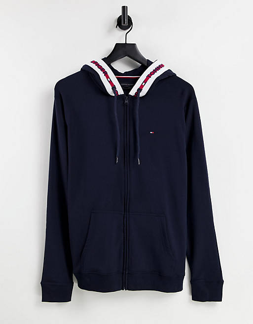 Tommy Hilfiger lounge zip hoodie with hood logo taping in navy